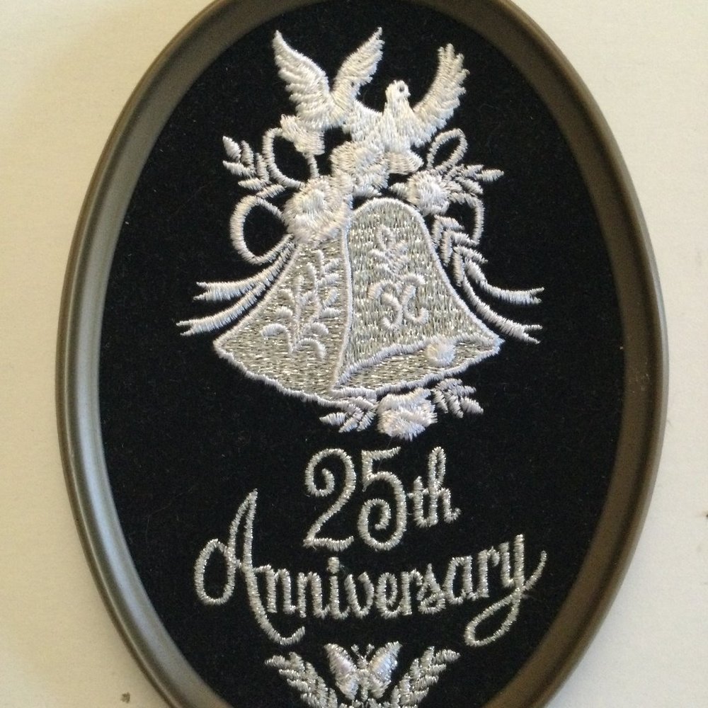 Ecstacy giftware hand crafted in Canada 25th anniversary embroidery oval